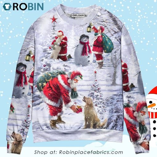 Christmas Santa Claus Chilling With Animal Snowman Happy Xmas Art Style Ugly Christmas Sweater