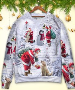 Christmas Santa Claus Chilling With Animal Snowman Happy Xmas Art Style Ugly Christmas Sweater