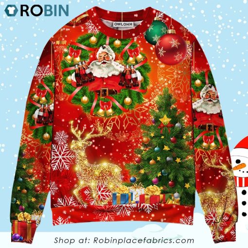 Christmas Santa Claus Drinking Christmas Tree Red Light Ugly Christmas Sweater