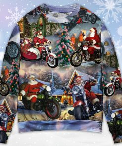 Christmas Santa Claus Driving Motorcycle Bike Gift Light Art Style Ugly Christmas Sweater Christmas Santa Claus Driving Motorcycle Bike Gift Light Art Style Ugly Christmas Sweater