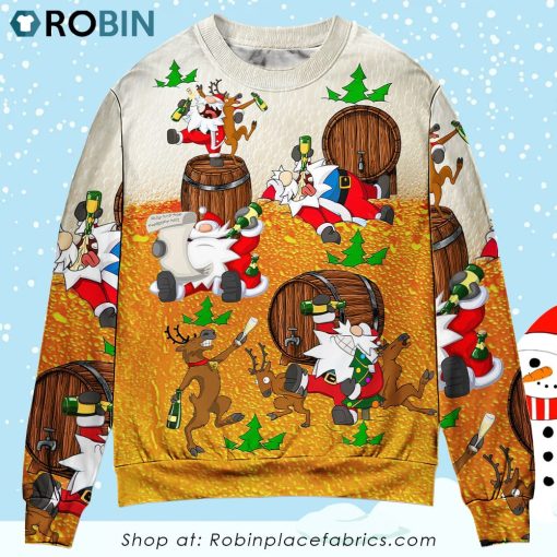 Christmas Santa Claus Drunk Beer Funny Happy Xmas Christmas Ugly Sweater, Sweatshirt
