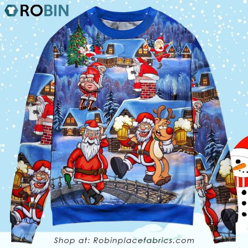 Christmas Santa Claus Drunk Beer Troll Happy Xmas Christmas Ugly Sweater, Sweatshirt