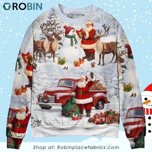 Christmas Santa Claus Gift For Xmas Snow Painting Style Ugly Christmas Sweater