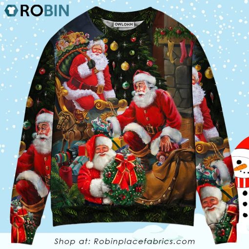 Christmas Santa Claus Gift Xmas Is Coming Art Style Ugly Christmas Sweater