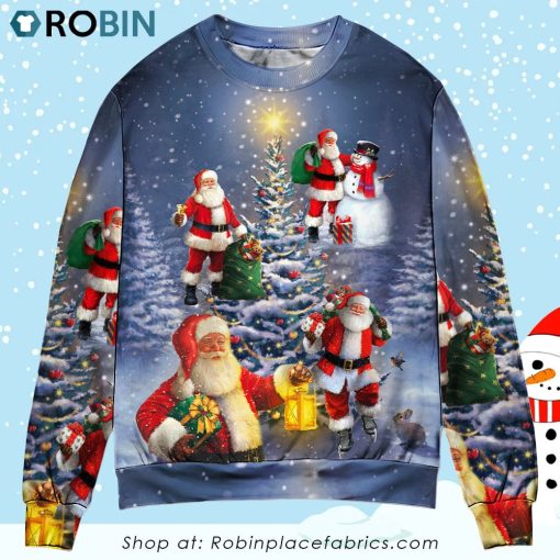 Christmas Santa Claus In Love Light Xmas Tree Christmas Ugly Sweater, Sweatshirt