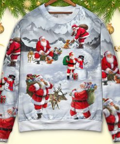 Christmas Santa Claus In The Snow Mountain Art Style Ugly Christmas Sweater Christmas Santa Claus In The Snow Mountain Art Style Ugly Christmas Sweater