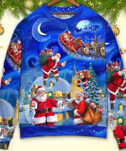 Christmas Santa Claus In The Town Magic Night Art Style Christmas Ugly Sweater, Sweatshirt Christmas Santa Claus In The Town Magic Night Art Style Christmas Ugly Sweater, Sweatshirt