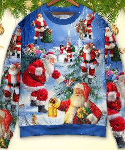 Christmas Santa Claus Is Coming Story Night Art Style Christmas Ugly Sweater, Sweatshirt