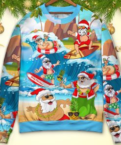 Christmas Santa Claus Play On The Beach Mele Kalikimaka Funny Ugly Christmas Sweater
