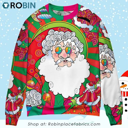Christmas Santa Claus Psychedelic Colorful Hippie Ugly Christmas Sweater