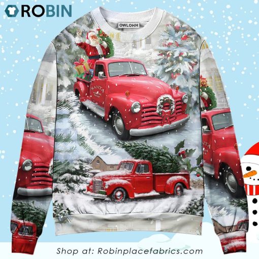 Christmas Santa Claus Red Truck Xmas Is Coming Art Style Ugly Christmas Sweater