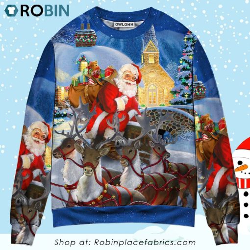 Christmas Santa Claus Reindeer Gift For Xmas Art Style Christmas Ugly Sweater, Sweatshirt
