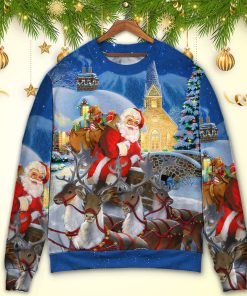 Christmas Santa Claus Reindeer Gift For Xmas Art Style Christmas Ugly Sweater, Sweatshirt
