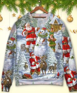 Christmas Santa Claus Snowman Elf So Happy Art Style Christmas Ugly Sweater, Sweatshirt