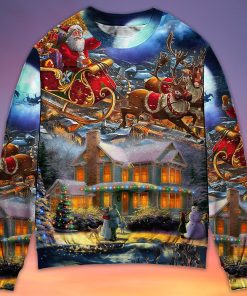 Christmas Santa Claus Snowman Family In Love Light Art Style Christmas Ugly Sweater, Sweatshirt Christmas Santa Claus Snowman Family In Love Light Art Style Christmas Ugly Sweater, Sweatshirt