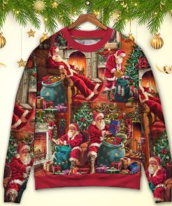 Christmas Santa Claus Story Chilling Happy Xmas Art Style Christmas Ugly Sweater, Sweatshirt