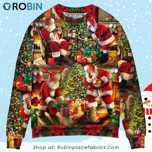 Christmas Santa Claus Story Gift For Xmas Painting Style Ugly Christmas Sweater