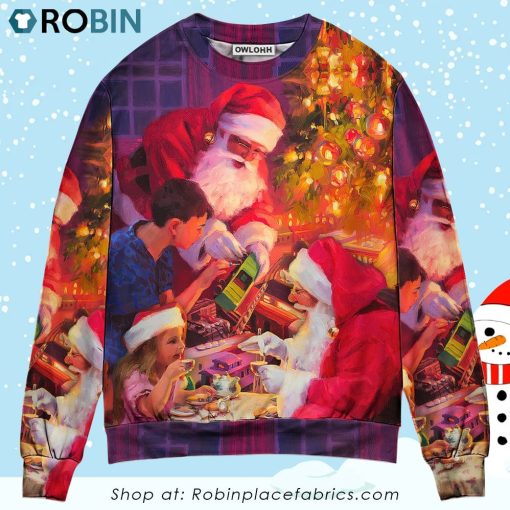 Christmas Santa Claus Story Light Art Style Ugly Christmas Sweater