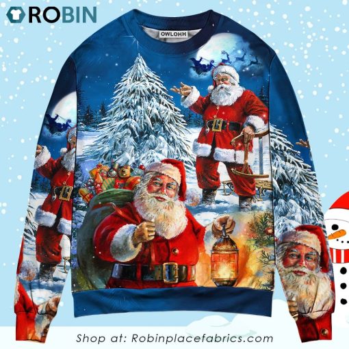Christmas Santa Claus Story Nights Christmas Is Coming Painting Style Christmas Ugly Sweater, Sweatshirt