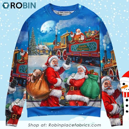 Christmas Santa Claus Train Gift For Xmas Art Style Christmas Ugly Sweater, Sweatshirt