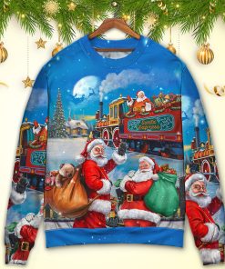 Christmas Santa Claus Train Gift For Xmas Art Style Christmas Ugly Sweater, Sweatshirt
