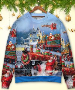 Christmas Santa Claus Train Gift For Xmas Painting Style Ugly Christmas Sweater