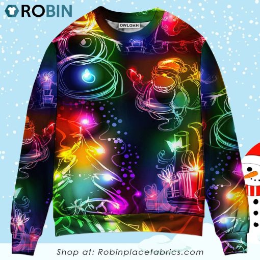 Christmas Santa Claus Tree Snowman Neon Light Style Ugly Christmas Sweater