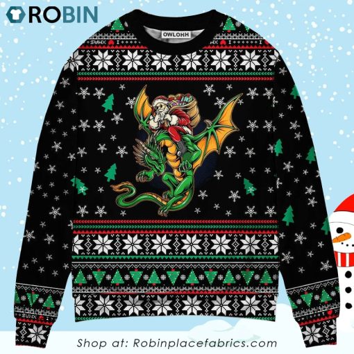 Christmas Santa Claus With Dragon Christmas Ugly Sweater, Sweatshirt