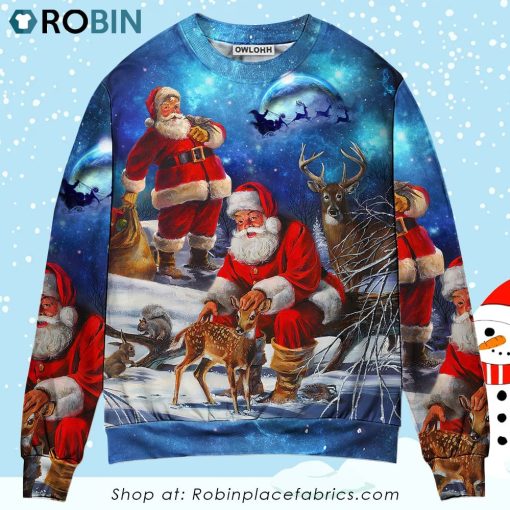 Christmas Santa Claus Xmas Is Coming Sky Night Art Style Christmas Ugly Sweater, Sweatshirt