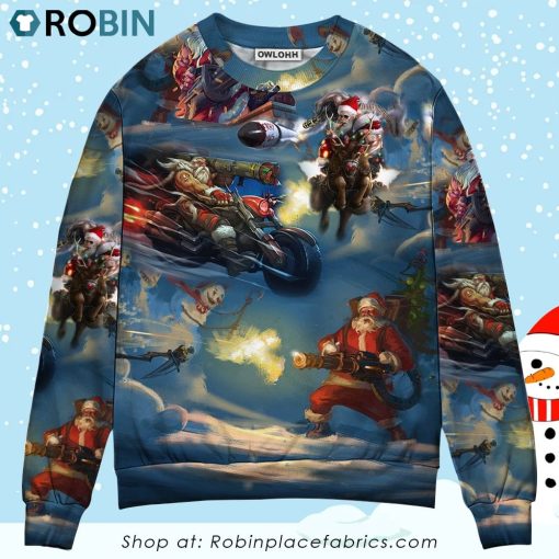Christmas Santa Gun Fight In Xmas Christmas Ugly Sweater, Sweatshirt