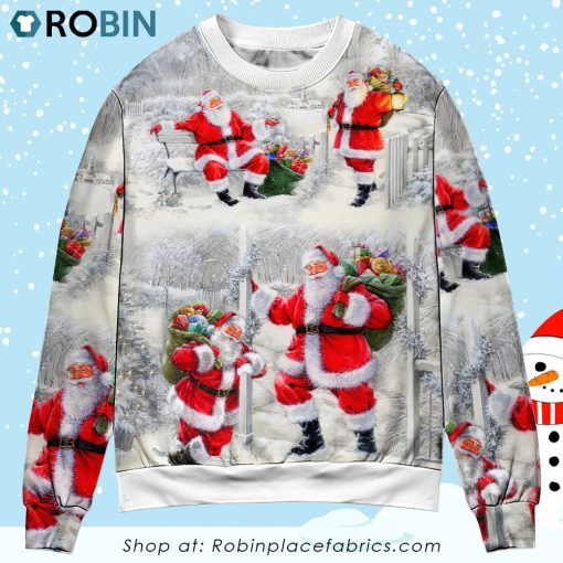 Christmas Santa Is Always With You Art Style Ugly Christmas Sweater