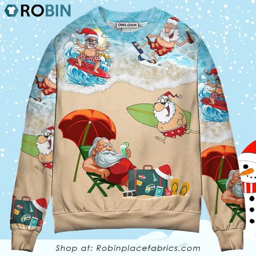 Christmas Santa Play On Beach Ugly Christmas Sweater