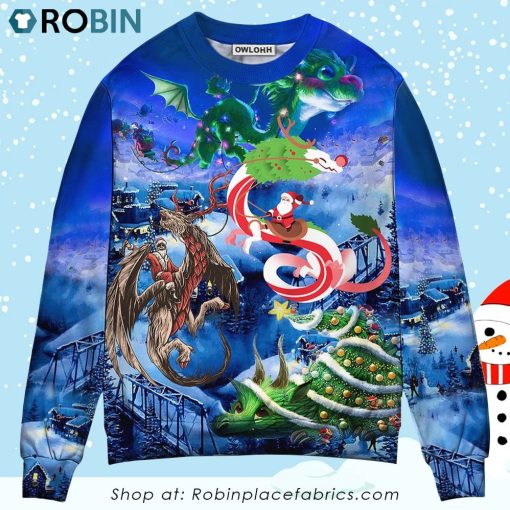 Christmas Santa Riding A Dragon Christmas Ugly Sweater, Sweatshirt
