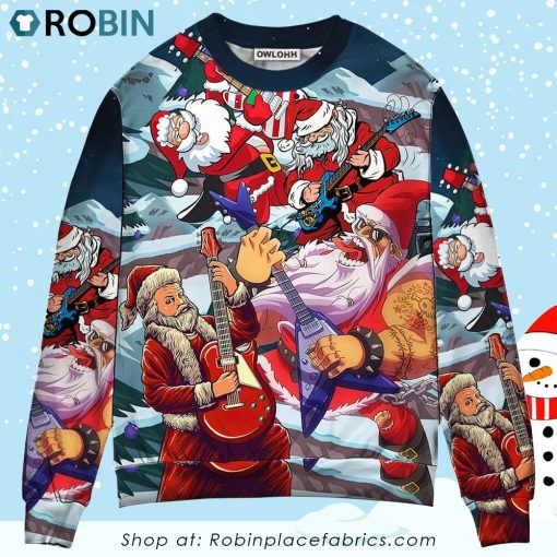 Christmas Santa With Electric Guitar Ugly Christmas Sweater