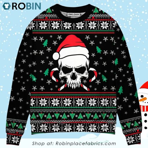 Christmas Skull Wearing Santa Claus Hat And Sweat Candy Christmas Ugly Sweater, Sweatshirt