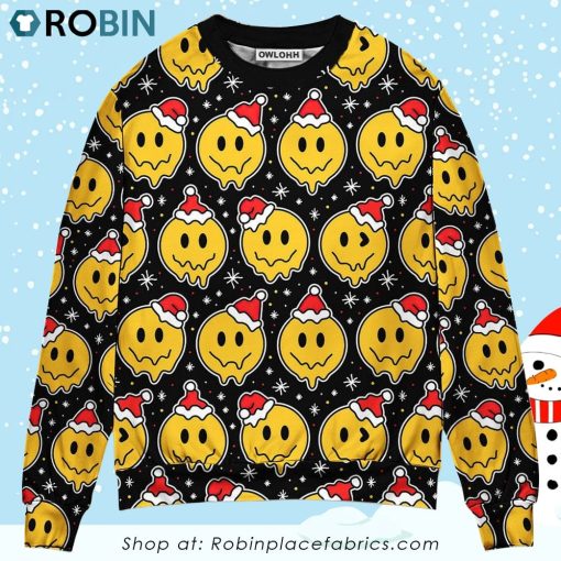 Christmas Smile Happy Face With Santa Hat Christmas Ugly Sweater, Sweatshirt