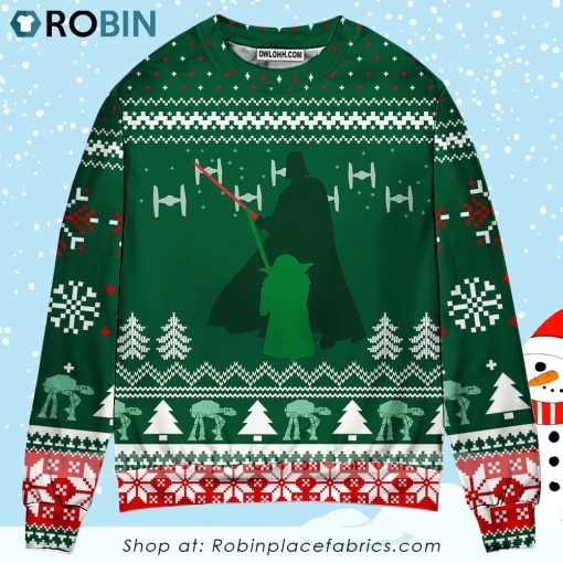 Christmas Star Wars Green Darth Vader And Yoda Christmas Ugly Sweater, Sweatshirt