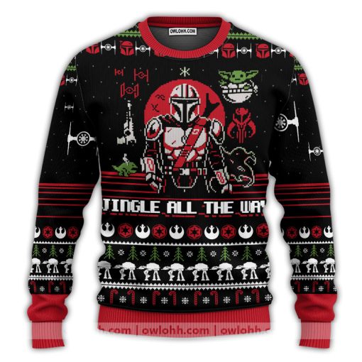 Christmas Star Wars Jingle All The Way Mandalorian Yoda Ugly Christmas Sweater