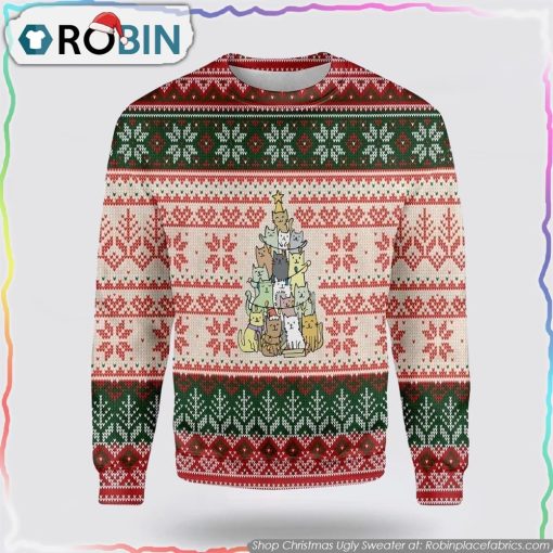 Christmas Tree Made By Cats Christmas Ugly Sweater Cat Lover Christmas Sweater