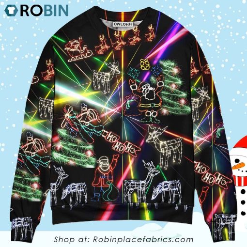 Christmas Tree Neon Art And Snowman Christmas Ugly Sweater, Sweatshirt