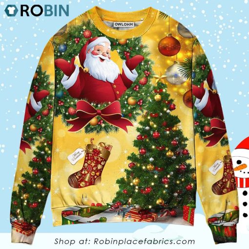 Christmas Tree Yellow Santa Claus Ugly Christmas Sweater