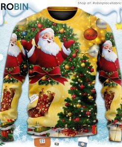 Christmas Tree Yellow Santa Claus Ugly Christmas Sweater