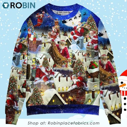Christmas Up On Rooftop Santa’s Busiest Night With Reindeer Ugly Christmas Sweater