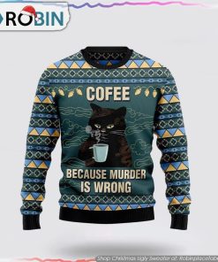 Coffee Cat Christmas Ugly Sweater Cat Lover Christmas Sweater