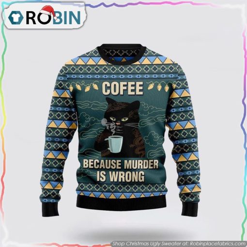 Coffee Cat Christmas Ugly Sweater Cat Lover Christmas Sweater