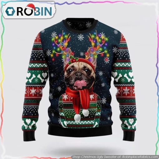 Cool French Bulldog Ugly Christmas Sweater, Pet Lover Christmas Sweater