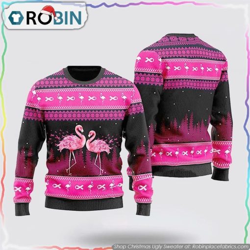 Couple Flamingo Breast Cancer Christmas Ugly Sweater