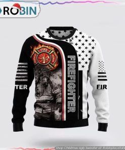 Cozy Firefighter Ugly Christmas Sweater Christmas Gifts For Firefighters
