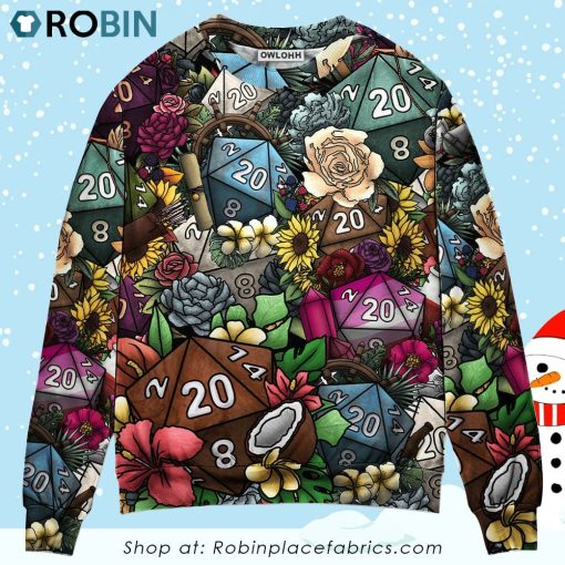 D20 Loves Flowers Hippie Beautiful Christmas Ugly Sweater, Sweatshirt