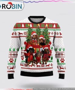 Dachshund Dog Red Truck Christmas Ugly Sweater Dog Lover Christmas Sweater
